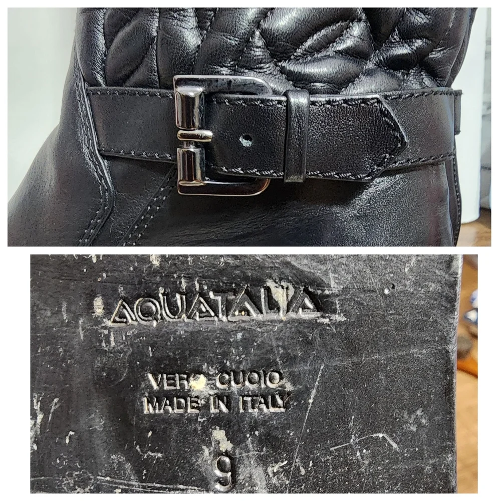 Aquatalia Women's Bonnie Winter Boots Sz 9 Quilted Black Leather Made in Italy